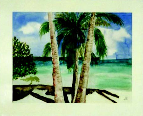 Plage de Tahiti, peinture aquarelle