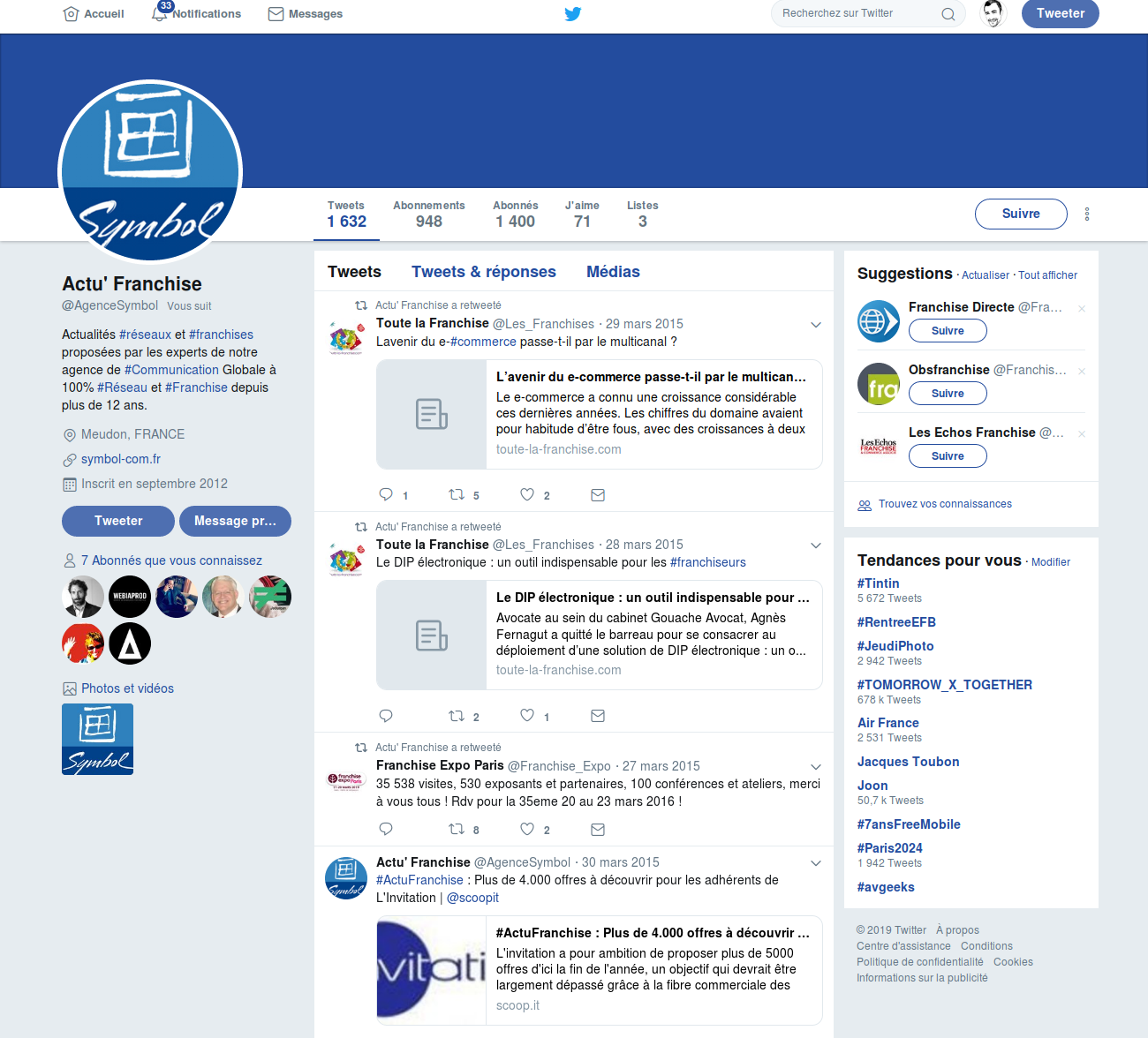 Page Twitter de l'agence Symbol